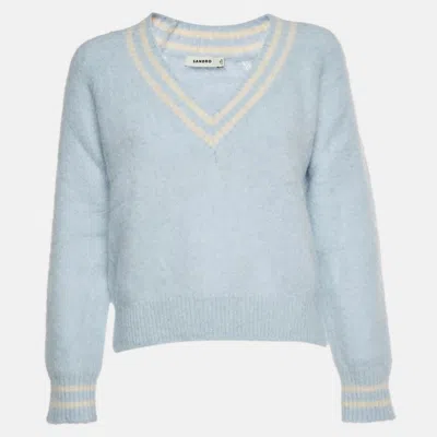 Sandro Blue Mohair Blend Knit V-neck Cleo Sweater