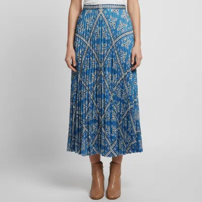 Pre-owned Sandro Blue Paisley Print Plisse Flared Midi Skirt Xs
