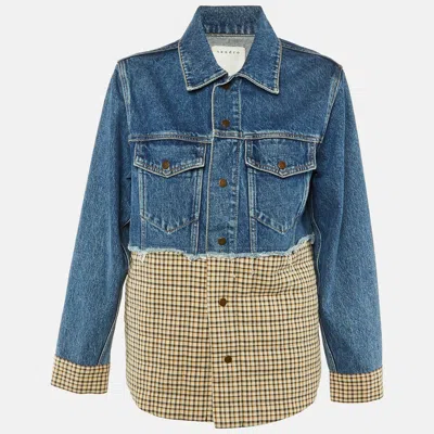 Sandro Blue Plaid Print Denim Jacket
