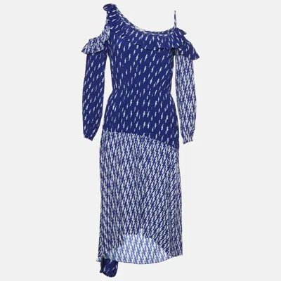 Sandro Blue Printed Crepe Cold Shoulder Kemila Dress