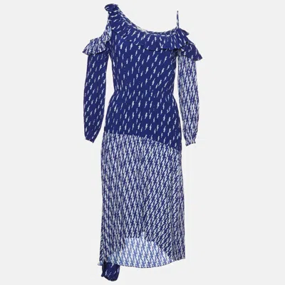 Pre-owned Sandro Blue Printed Crepe Cold Shoulder Kemila Dress S
