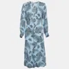 Sandro Blue Printed Silk Blend Button Front Dress In Blue