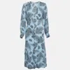 Sandro Blue Printed Silk Blend Button Front Dress In Blue