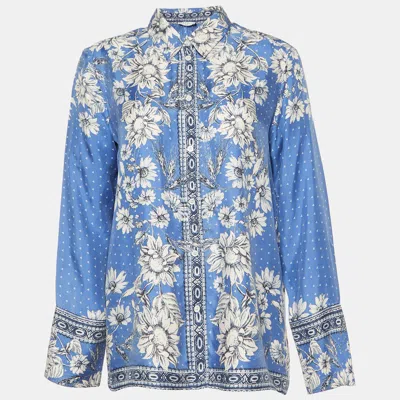 Pre-owned Sandro Blue Printed Silk Twill Shirt M