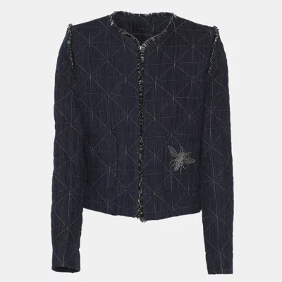 Pre-owned Sandro Blue Quilted Denim Bee Embroidered Jacket S