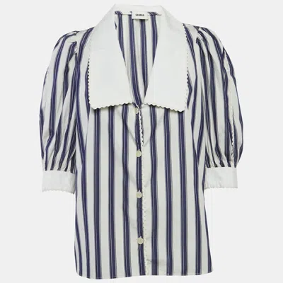 Sandro Blue Stripe Cotton Oversize Collar Chiara Shirt