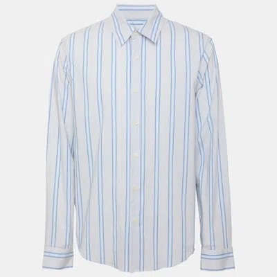 Pre-owned Sandro Blue Stripe Stretch Poplin Long Sleeve Shirt L