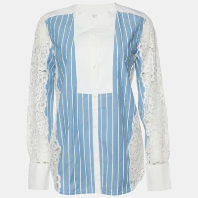 Pre-owned Sandro Blue Striped Cotton & Lace Shirt S