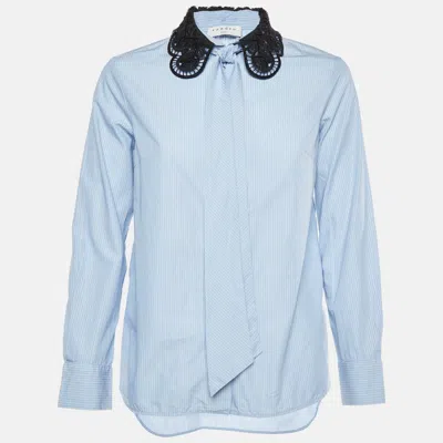 Pre-owned Sandro Blue Striped Cotton Lace Collared Shirt S