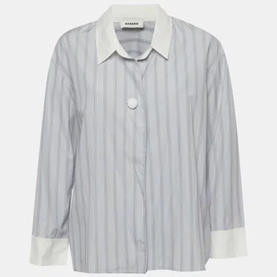Pre-owned Sandro Blue Striped Cotton Poplin Shirt L
