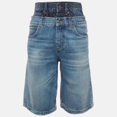Sandro Blue Studded Denim Double Waist Shorts S/waist