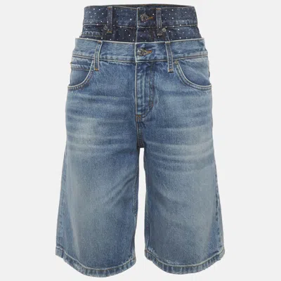 Pre-owned Sandro Blue Studded Denim Double Waist Shorts S/waist 26"