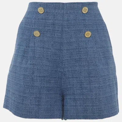 Pre-owned Sandro Blue Tweed Gold Button Detail High Waist Shorts S In Black