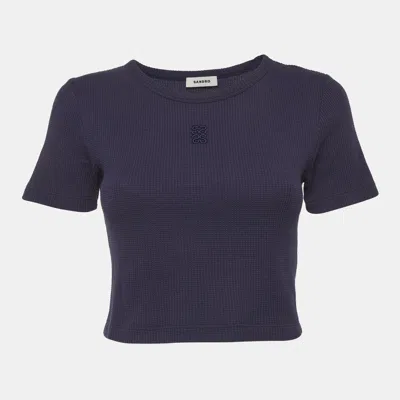 Pre-owned Sandro Blue Waffle Knit Crop Top L In Black