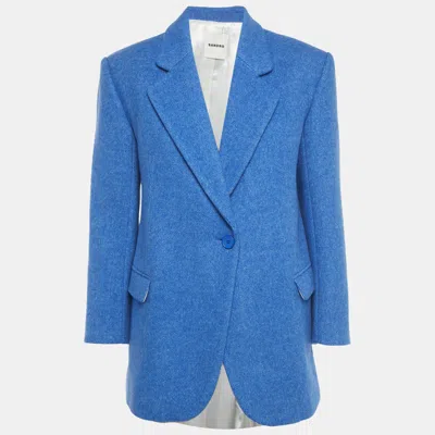Pre-owned Sandro Blue Wool Blend Oversized Tailored Jacket Xs