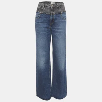 Pre-owned Sandro Blue/black Denim Double Waistband Wide Leg Jeans S/waist 26"