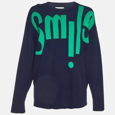 Sandro Blue/green Smile Intarsia Knit Crewneck Sweater In Brown