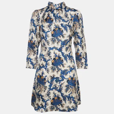 Pre-owned Sandro Blue/pink Floral Print Silk Mini Dress S