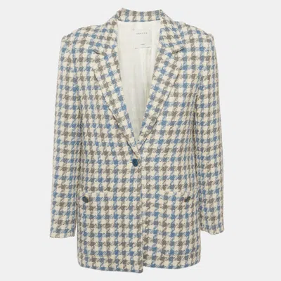 Pre-owned Sandro Blue/white Houndstooth Tweed Oversized Blazer S