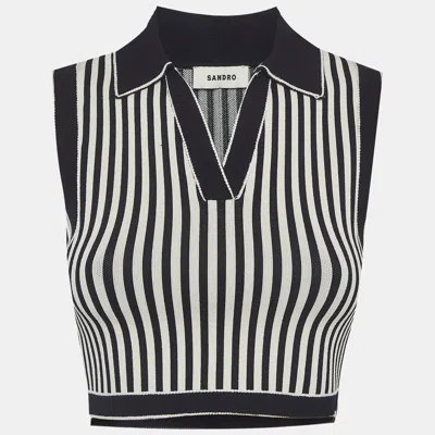 Pre-owned Sandro Blue/white Striped Collared Crop Top S