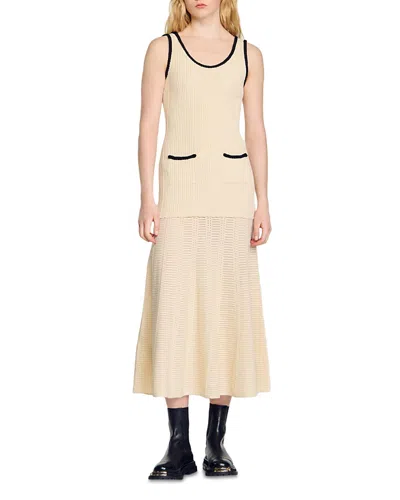 Sandro Boheme Sleeveless Knit Midi Dress In Ecru