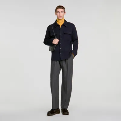 Sandro Boiled Wool Overshirt In Navy Blue