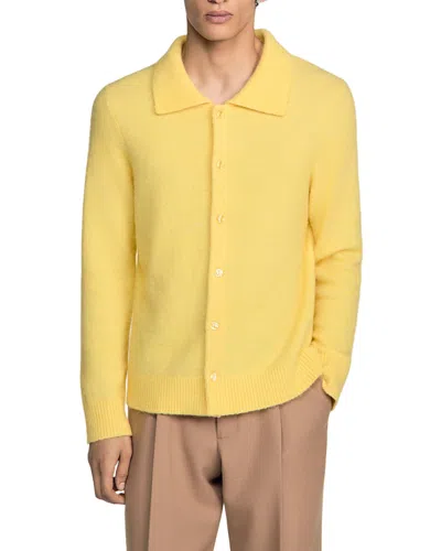 Sandro Bold Collar Button Down Cardigan Sweater In Yellow