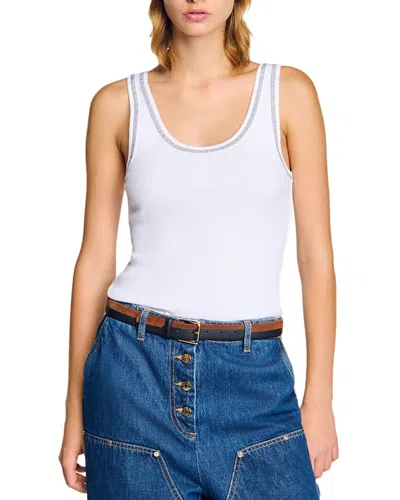 Sandro Bolide Ribbed Vest Top In Black/white