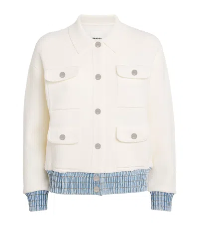 Sandro Womens Ecru Denim-hem Button-down Knitted Cardigan In White