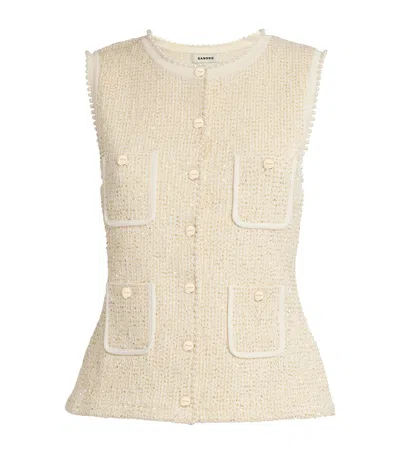 Sandro Bouclé Waistcoat In Beige
