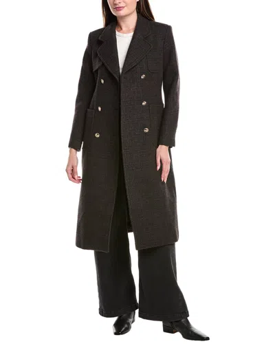 Sandro Boucle Wool Coat In Brown