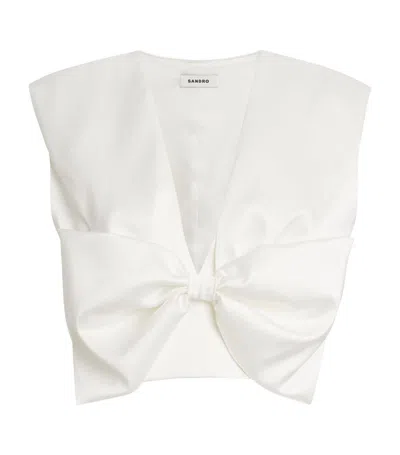Sandro Womens Naturels Passy Bow-embellished Stretch-satin Crop Top