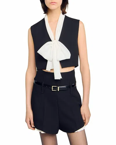 Sandro Bow Neck Crop Top In Black
