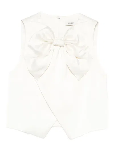 Sandro Bow Satin Top In Neutral