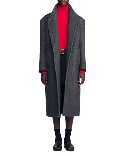 Sandro Bradford Herringbone Wool Blend Coat In Gray