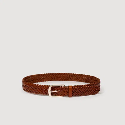 Sandro Braided Leather Belt In Brown