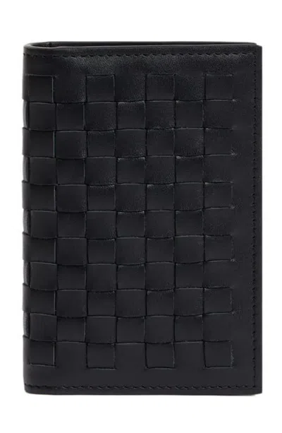 Sandro Braided Leather Card Holder In Black
