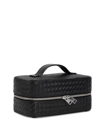 Sandro Braided Leather Zip Toiletry Bag In Black