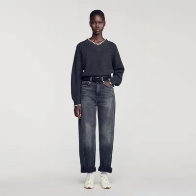 Sandro Braided V-neck Sweater In Grey