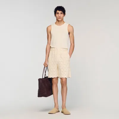 Sandro Broderie Anglaise Cotton Shorts In Neutral