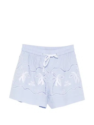 Sandro Broderie-anglaise-embroidered Shorts In Blue