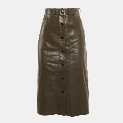 Pre-owned Sandro Brown Leather Buttoned Midi Skirt S