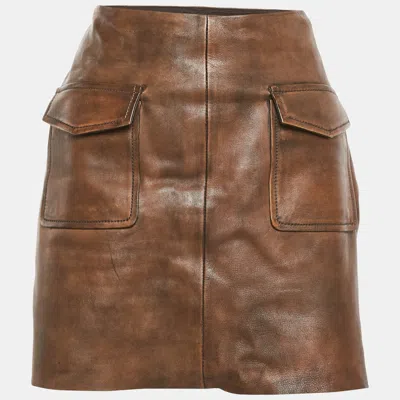 Pre-owned Sandro Brown Leather Mini Skirt L