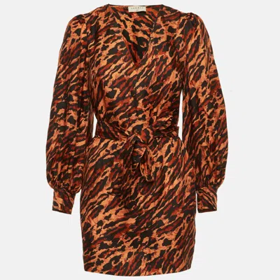 Pre-owned Sandro Brown Leopard Print Silk Mini Dress Xs