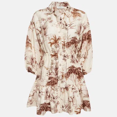 Pre-owned Sandro Brown Safari Style Print Button Front Mini Dress M