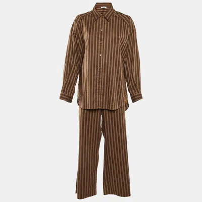 Pre-owned Sandro Brown Striped Embellished Cotton Shirt & Pants Set Xl