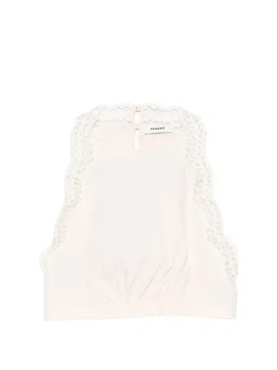 Sandro Bruna Lace-trim Cropped Top In Pink