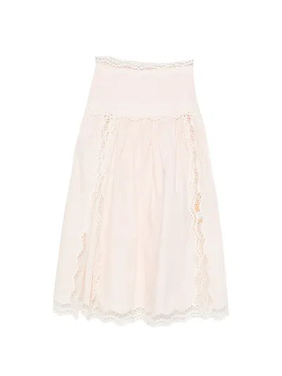 Sandro Brune Lace-trim A-line Mid Skirt In Pink