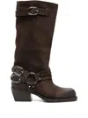 Sandro Leather Buckle Boots In Multi