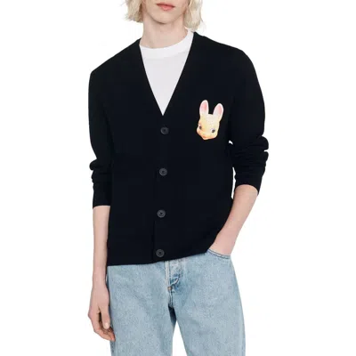 Sandro Bunny Graphic Cardigan In Black